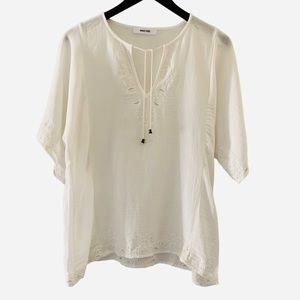Anine Bing Tie Neck White Elbow Sleeve Top Size S
